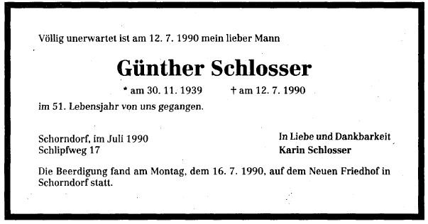 Schlosser Guenther 1939-1990 Todesanzeige